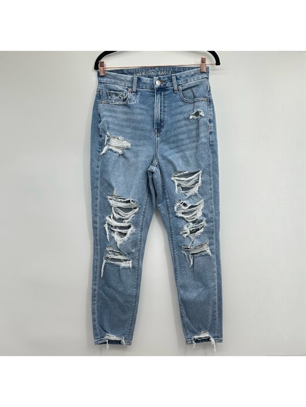 AE Curvy High-Rise Ripped Distressed Stretch Ankle Mom Jeans Size 4 / 27